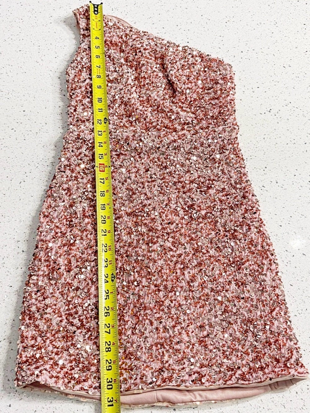 Rose Gold Sequin One-Shoulder Mini Dress Size 2 Open Back Cocktail Party Dress - Picture 5 of 7